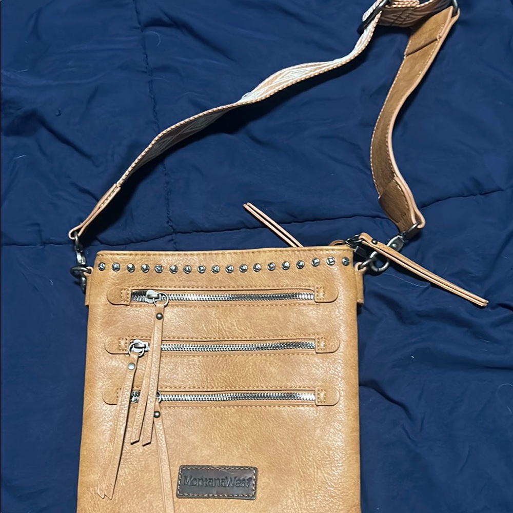 Tan Crossbody Bag with Stud Accents